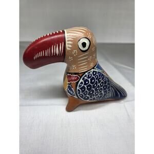 Vintage Tonala Mexico Pottery Toucan Bird Hand Painted Folk Art 5"
